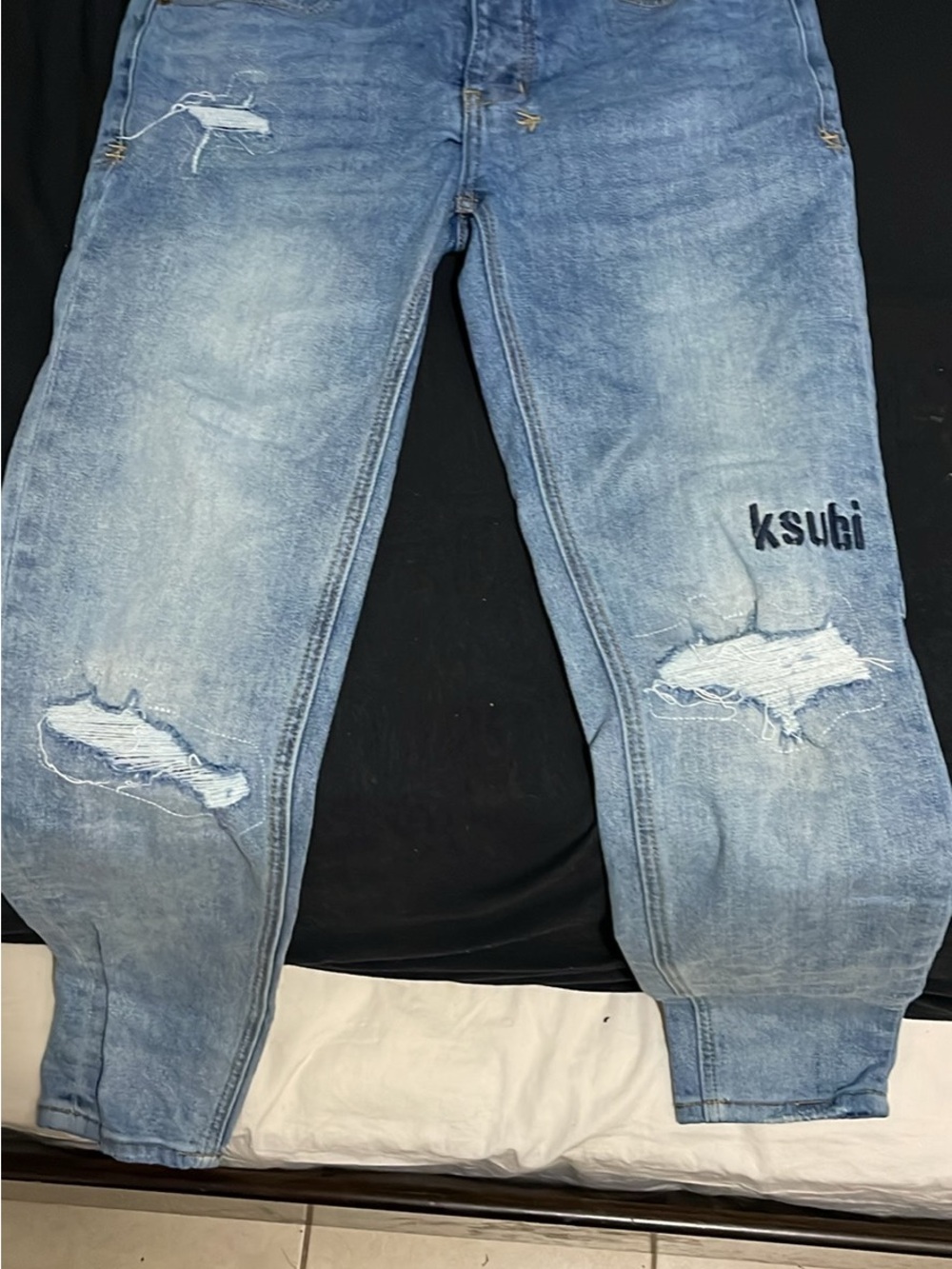 Ksubi Light Blue Distressed Slim Straight Jeans